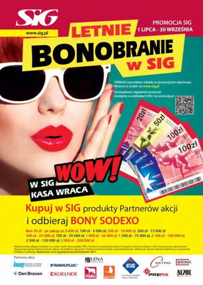 Letnie bonobranie w SIG BIZNES, Handel - Do 30 września klienci SIG za zrobienie zakupów w jednym z oddziałów stacjonarnych lub za pośrednictwem platformy internetowej sig.pl, zostaną nagrodzeni bonami Sodexo o wartości do 5 000 zł.