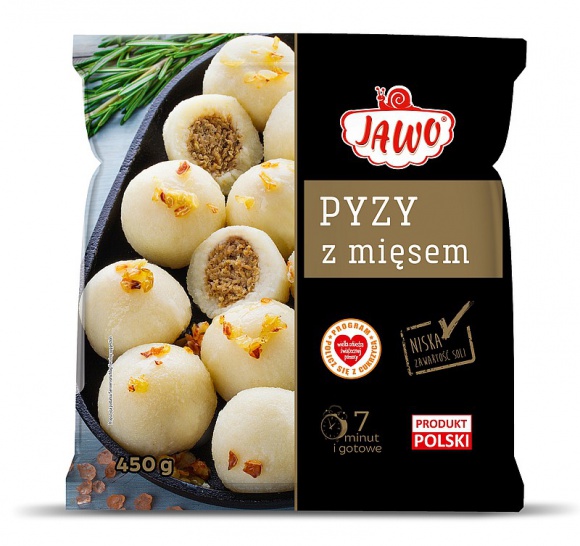 Pyzy z mięsem Jawo - wygoda przyrządzania, wspaniały domowy smak i aromat BIZNES, Handel - Pyzy ziemniaczane z mięsem Jawo przygotowywane są z delikatnego ciasta i najwyższej jakości mięsa wieprzowego i wołowego, idealnie doprawionego wyrazistymi przyprawami. Doskonale smakują ze skwarkami, można podawać je z warzywami i wszelkiego rodzaju surówkami.