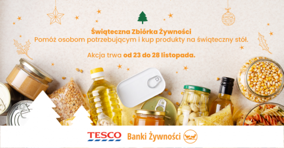 Klienci Tesco wspierają potrzebujących przed Świętami BIZNES, Handel - Tegoroczne Święta w Tesco poprzedzi specjalna zbiórka żywności. To pomoc dla osób w trudnej sytuacji życiowej, których liczba, ze względu na trwającą pandemię, znacznie wzrosła. Klienci sieci mogą pomagać od 23 do 28 listopada w 91 sklepach Tesco w 73 polskich miastach.